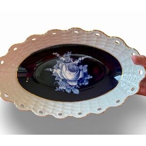 Pirkenhammer Original Kobalt Pierced Bowl Blue Rose
